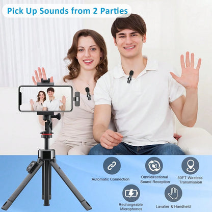 Wireless Microphone For IPhone Pad And Android Phone, 2 Pack Wireless Lavalier Lapel Mic With Noise Reduction, Plug And Play Mini Microphone For Video Recording Interview Podcast YouTubTikTok Vlog
