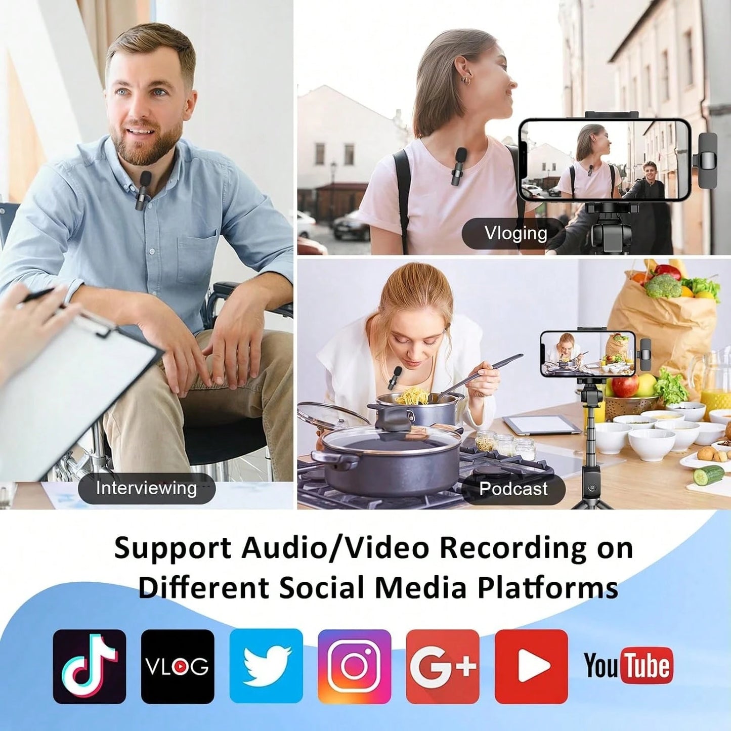 Wireless Microphone For IPhone Pad And Android Phone, 2 Pack Wireless Lavalier Lapel Mic With Noise Reduction, Plug And Play Mini Microphone For Video Recording Interview Podcast YouTubTikTok Vlog
