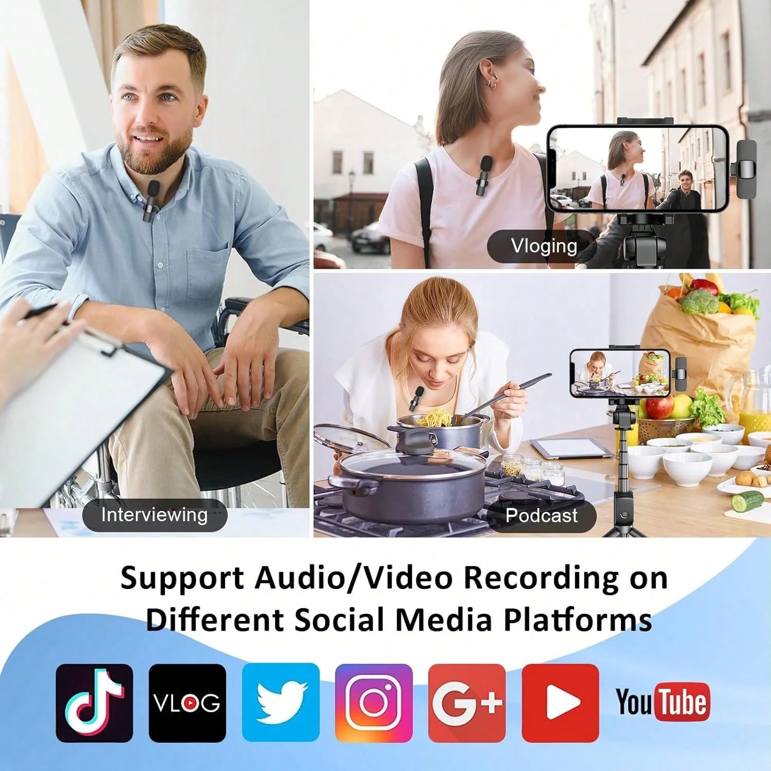 Wireless Microphone For IPhone Pad And Android Phone, 2 Pack Wireless Lavalier Lapel Mic With Noise Reduction, Plug And Play Mini Microphone For Video Recording Interview Podcast YouTubTikTok Vlog