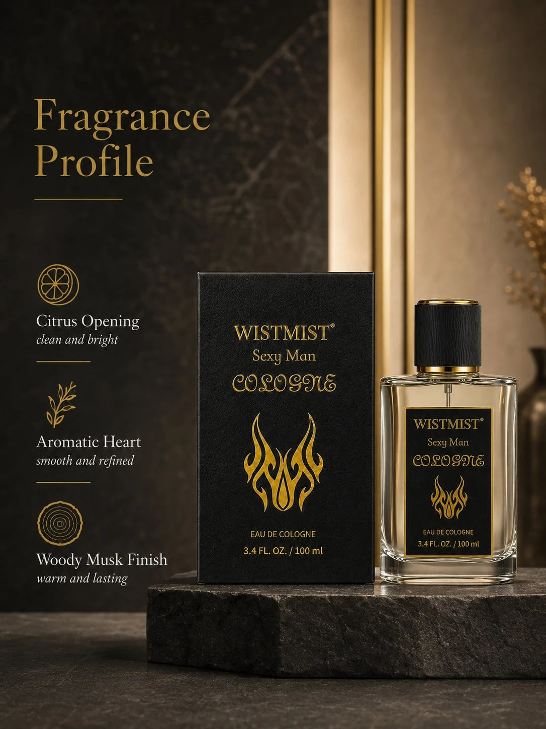 WISTMIST Men Perfume Spray, Sexy Man Cologne With Citrus Opening, Aromatic Heart & Woody Musk Finish, Gift-Ready Men's Fragrance For Day To Night Wear