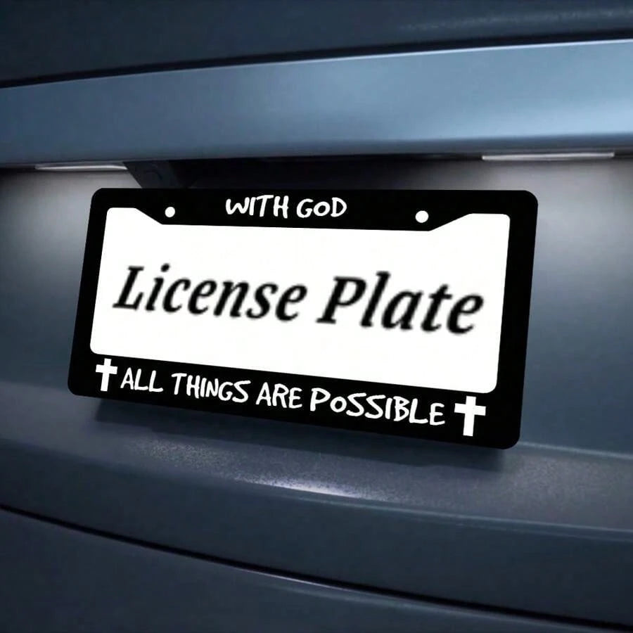 "With God, All Things Are Possible" Metal License Plate Frame, Christian Jesus/God Car License Plate Frame//Car Accessories 12X 6inch, Vehicle Decoration, Faith-Themed Decoration, Spiritual Accessorie
