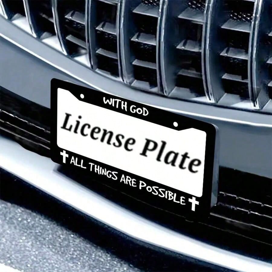 "With God, All Things Are Possible" Metal License Plate Frame, Christian Jesus/God Car License Plate Frame//Car Accessories 12X 6inch, Vehicle Decoration, Faith-Themed Decoration, Spiritual Accessorie