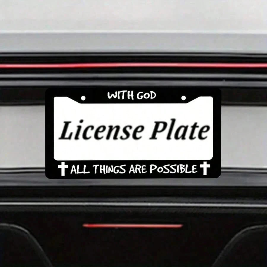 "With God, All Things Are Possible" Metal License Plate Frame, Christian Jesus/God Car License Plate Frame//Car Accessories 12X 6inch, Vehicle Decoration, Faith-Themed Decoration, Spiritual Accessorie