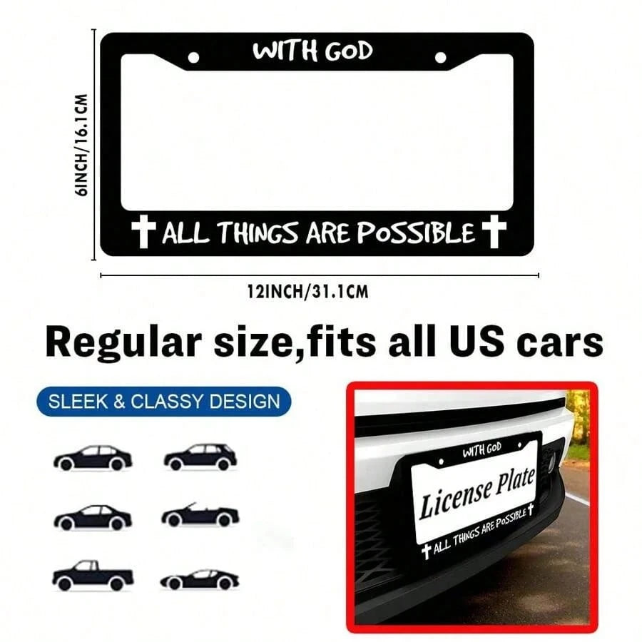 "With God, All Things Are Possible" Metal License Plate Frame, Christian Jesus/God Car License Plate Frame//Car Accessories 12X 6inch, Vehicle Decoration, Faith-Themed Decoration, Spiritual Accessorie