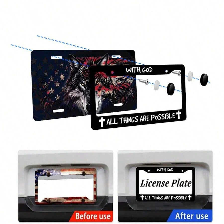 "With God, All Things Are Possible" Metal License Plate Frame, Christian Jesus/God Car License Plate Frame//Car Accessories 12X 6inch, Vehicle Decoration, Faith-Themed Decoration, Spiritual Accessorie
