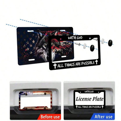 "With God, All Things Are Possible" Metal License Plate Frame, Christian Jesus/God Car License Plate Frame//Car Accessories 12X 6inch, Vehicle Decoration, Faith-Themed Decoration, Spiritual Accessorie