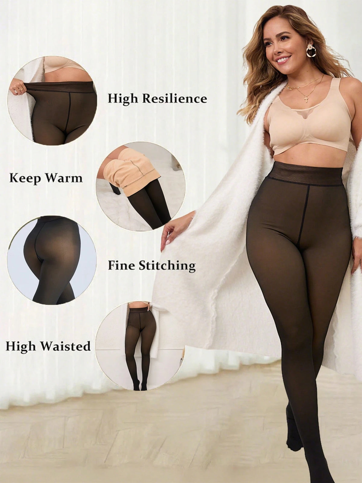 Woman Thermal Tights Sexy Translucent Fleece Pantyhose Slim Winter Warm Thick Velvet Stockings Female Streetwear Tights