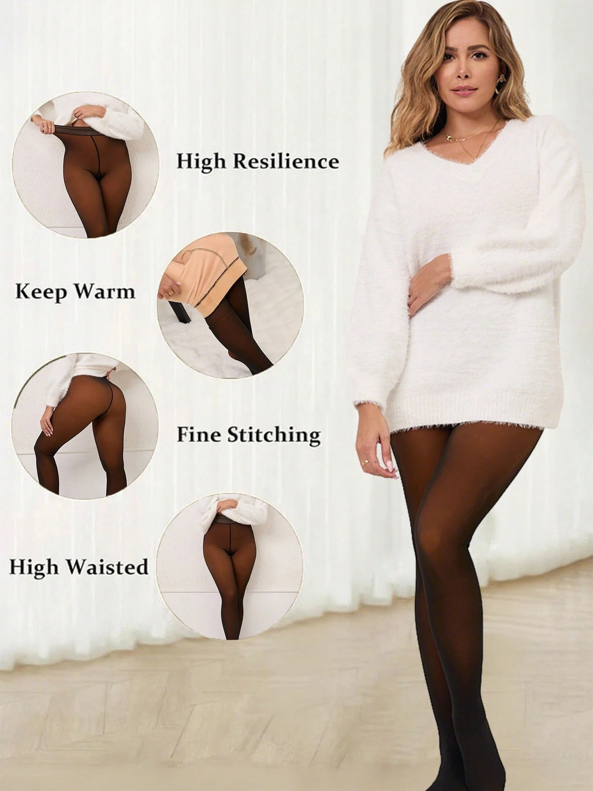 Woman Thermal Tights Sexy Translucent Fleece Pantyhose Slim Winter Warm Thick Velvet Stockings Female Streetwear Tights