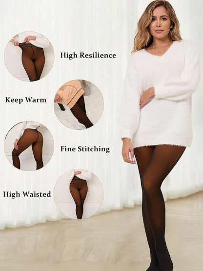 Woman Thermal Tights Sexy Translucent Fleece Pantyhose Slim Winter Warm Thick Velvet Stockings Female Streetwear Tights