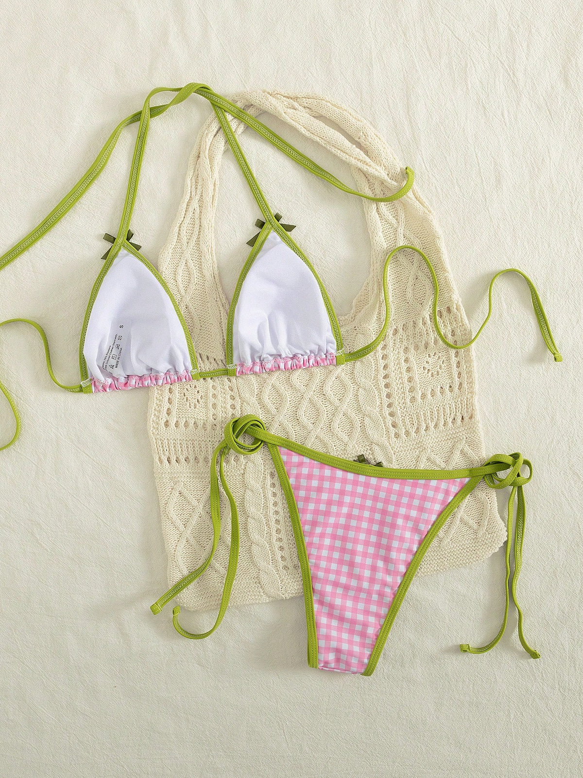 Women 2pcs Lace-Up Colorful Cruise Party Beach Vacation Bikini Swimwear, Stylish Youthful Fashion Summer