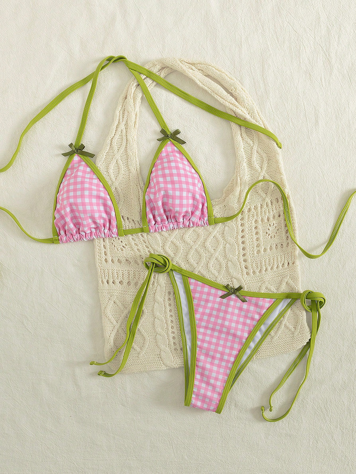 Women 2pcs Lace-Up Colorful Cruise Party Beach Vacation Bikini Swimwear, Stylish Youthful Fashion Summer