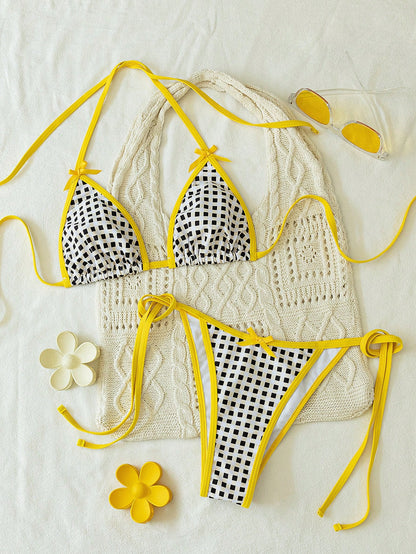 Women 2pcs Lace-Up Colorful Cruise Party Beach Vacation Bikini Swimwear, Stylish Youthful Fashion Summer