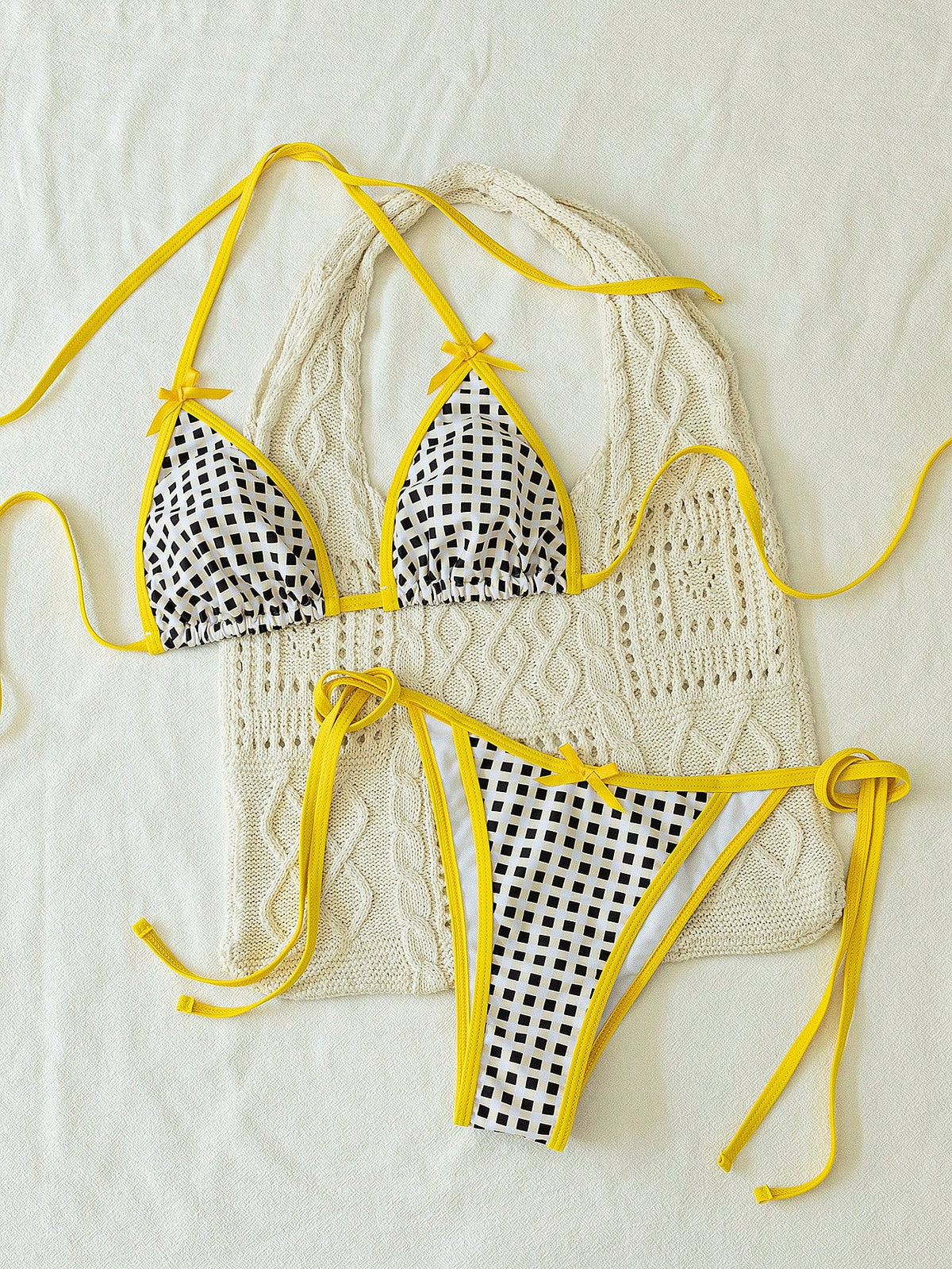 Women 2pcs Lace-Up Colorful Cruise Party Beach Vacation Bikini Swimwear, Stylish Youthful Fashion Summer