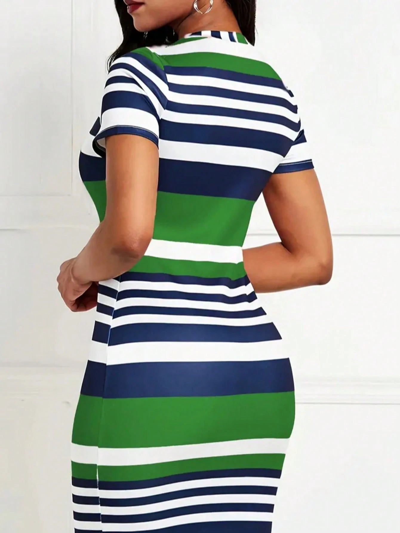 Women Casual Contrast Striped Bodycon Dress For Summer Elegant
