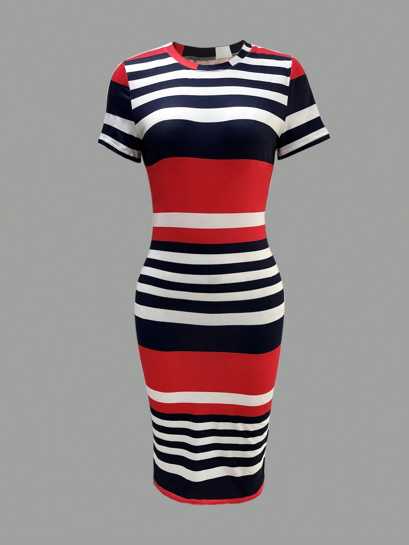Women Casual Contrast Striped Bodycon Dress For Summer Elegant