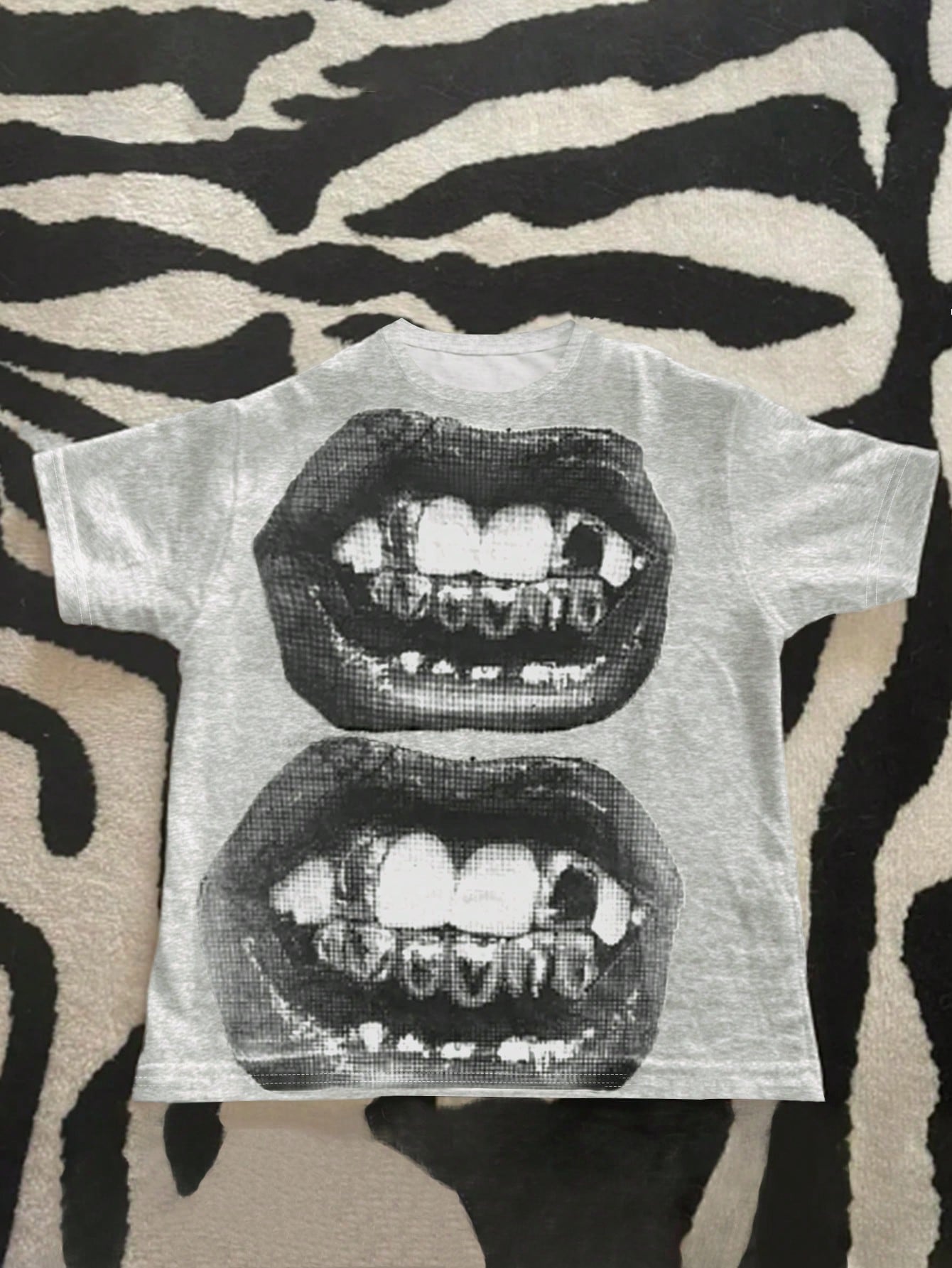 Women Casual Punk Round Neck Short Sleeve Lips Print Fashion Gothic Streetwear T-Shirt White Summer