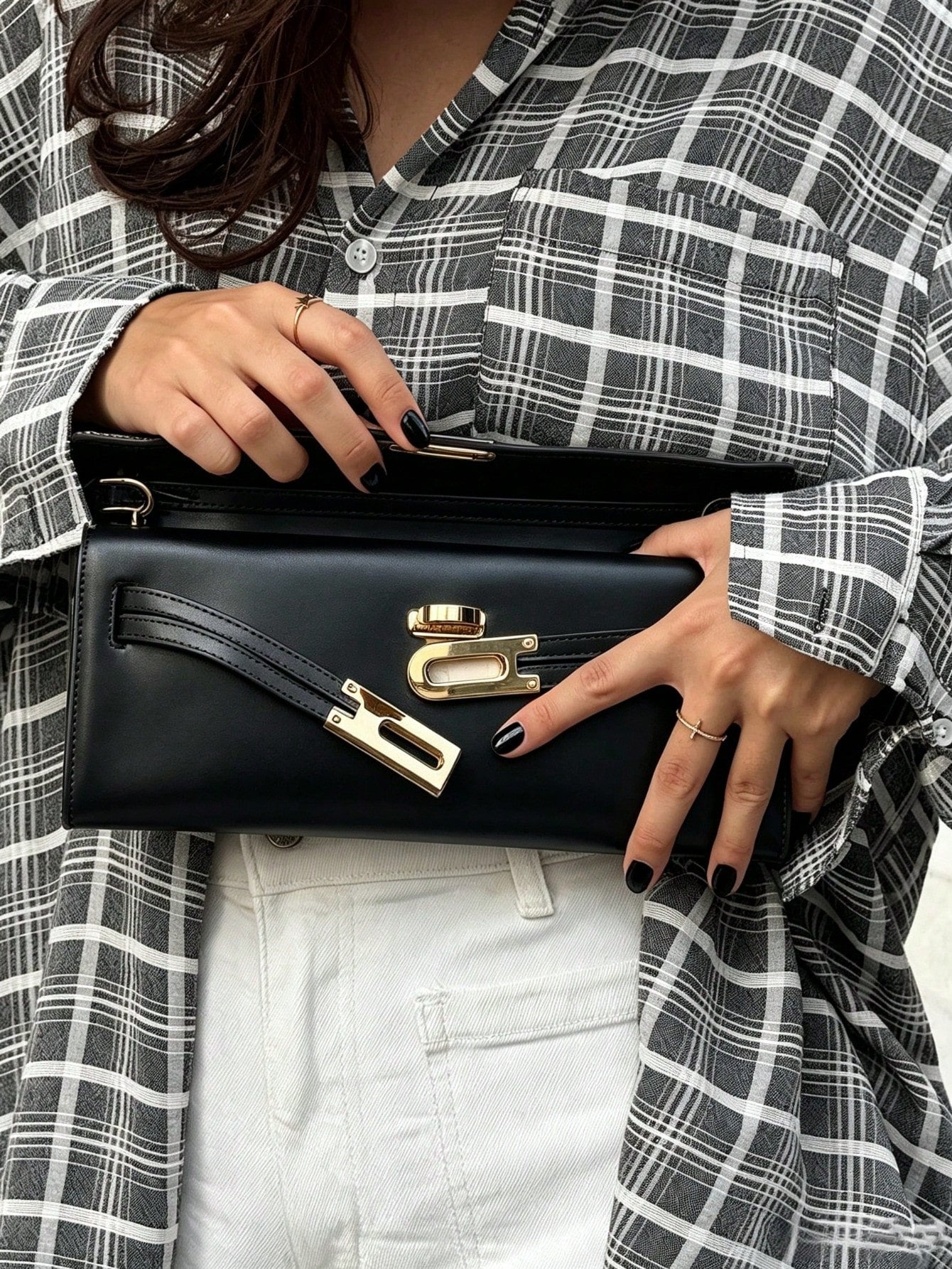 Women Clutch Bag,Rectangular Handheld Bag,Solid Smooth PU Leather,Gold Turn Lock,Portable Design,Minimalist Luxury For Party Dating Daily Occasions