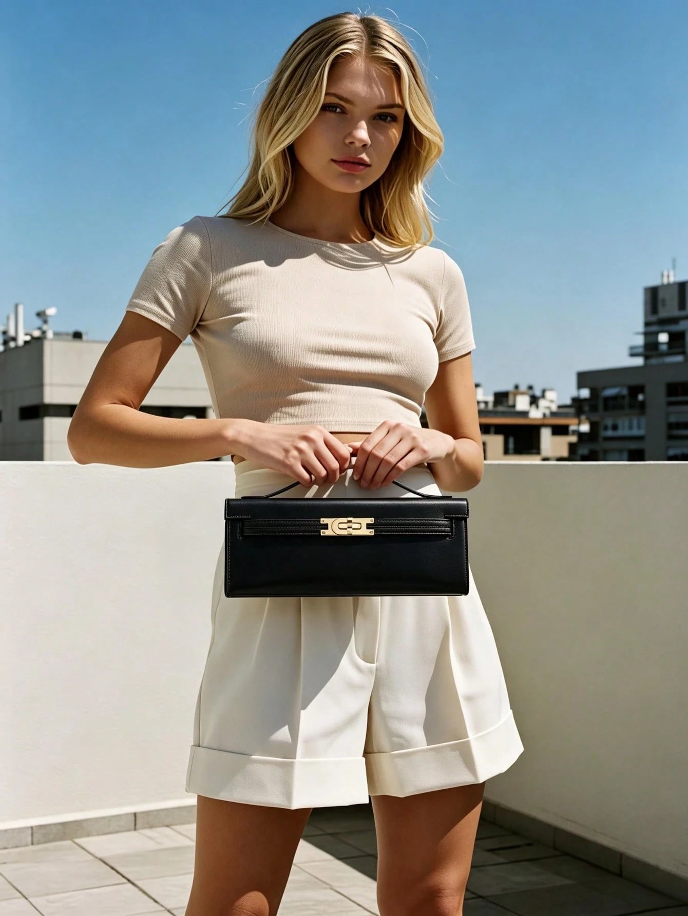Women Clutch Bag,Rectangular Handheld Bag,Solid Smooth PU Leather,Gold Turn Lock,Portable Design,Minimalist Luxury For Party Dating Daily Occasions