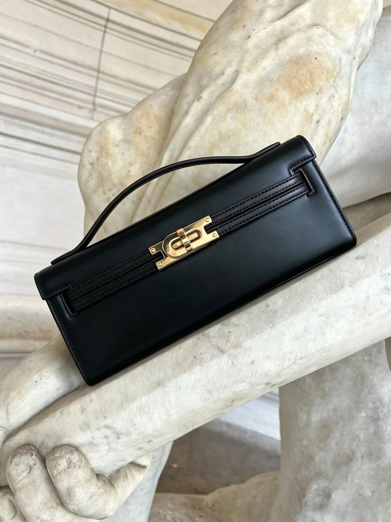 Women Clutch Bag,Rectangular Handheld Bag,Solid Smooth PU Leather,Gold Turn Lock,Portable Design,Minimalist Luxury For Party Dating Daily Occasions