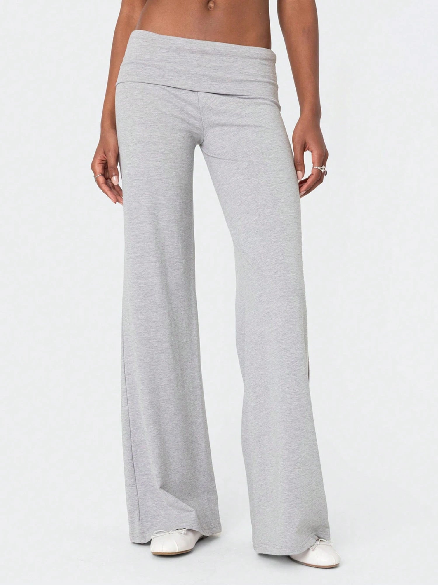 Women Fold Over Yoga Pants Low Rise Solid Color Stretch Casual Straight Wide Leg Palazzo Pants Loose Fit Comfy Flared Leggings Gym Lounge Pants Bootcut Bell Bottoms Baggy Sweatpants Teen Girl Back To