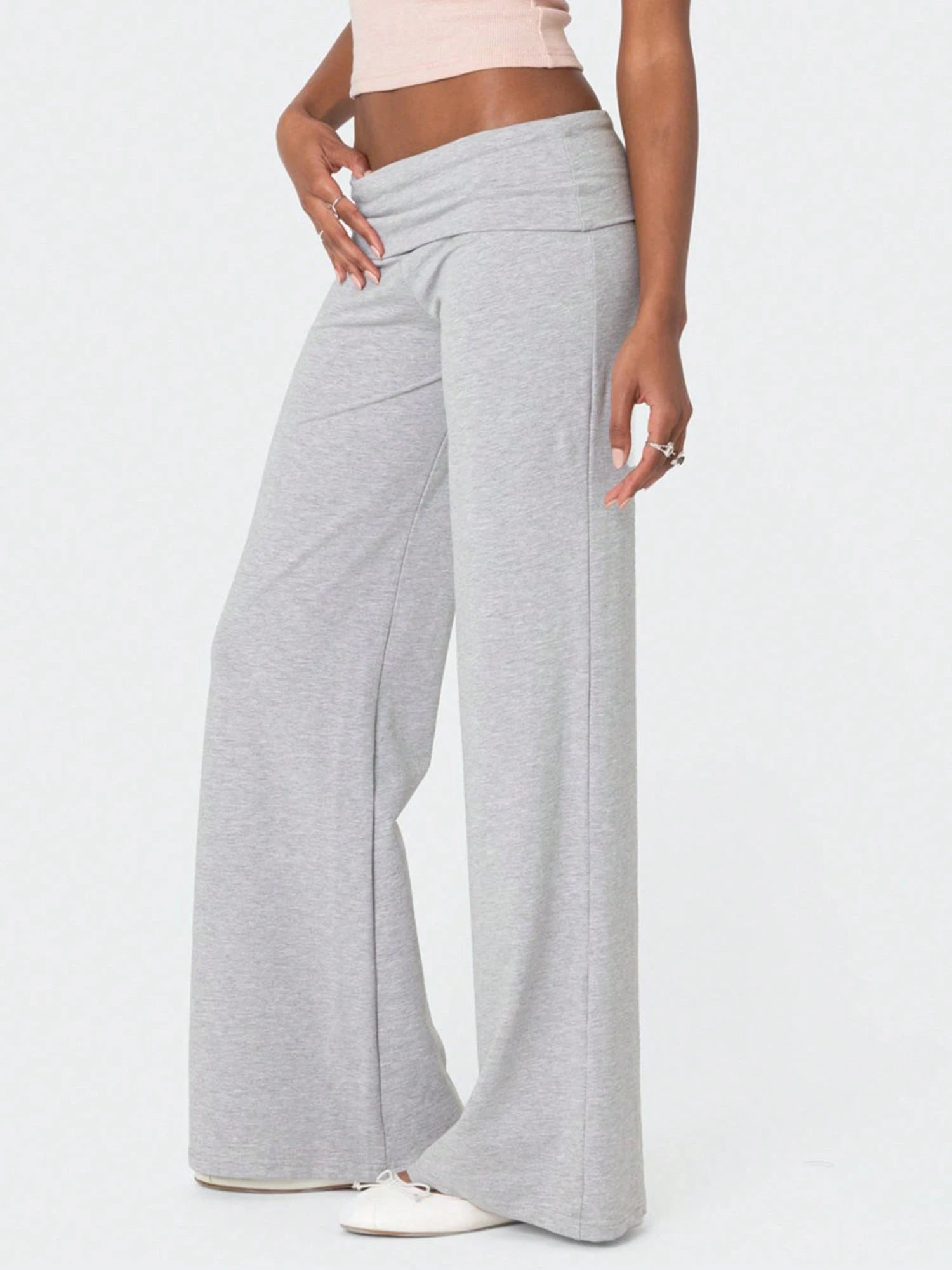 Women Fold Over Yoga Pants Low Rise Solid Color Stretch Casual Straight Wide Leg Palazzo Pants Loose Fit Comfy Flared Leggings Gym Lounge Pants Bootcut Bell Bottoms Baggy Sweatpants Teen Girl Back To