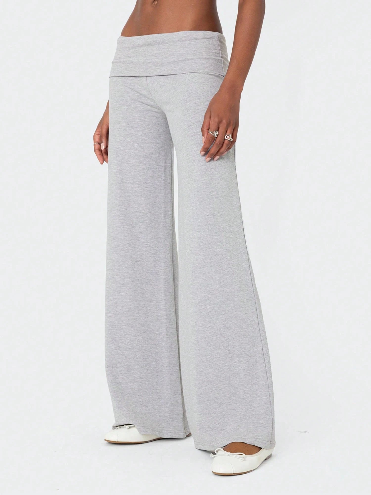 Women Fold Over Yoga Pants Low Rise Solid Color Stretch Casual Straight Wide Leg Palazzo Pants Loose Fit Comfy Flared Leggings Gym Lounge Pants Bootcut Bell Bottoms Baggy Sweatpants Teen Girl Back To