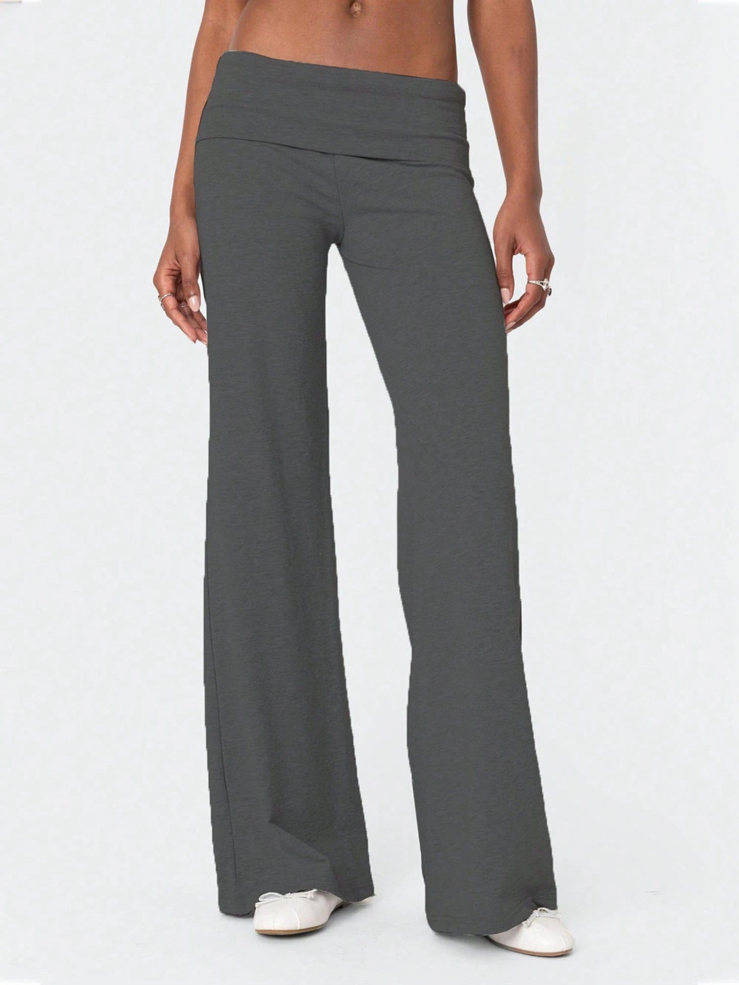Women Fold Over Yoga Pants Low Rise Solid Color Stretch Casual Straight Wide Leg Palazzo Pants Loose Fit Comfy Flared Leggings Gym Lounge Pants Bootcut Bell Bottoms Baggy Sweatpants Teen Girl Back To