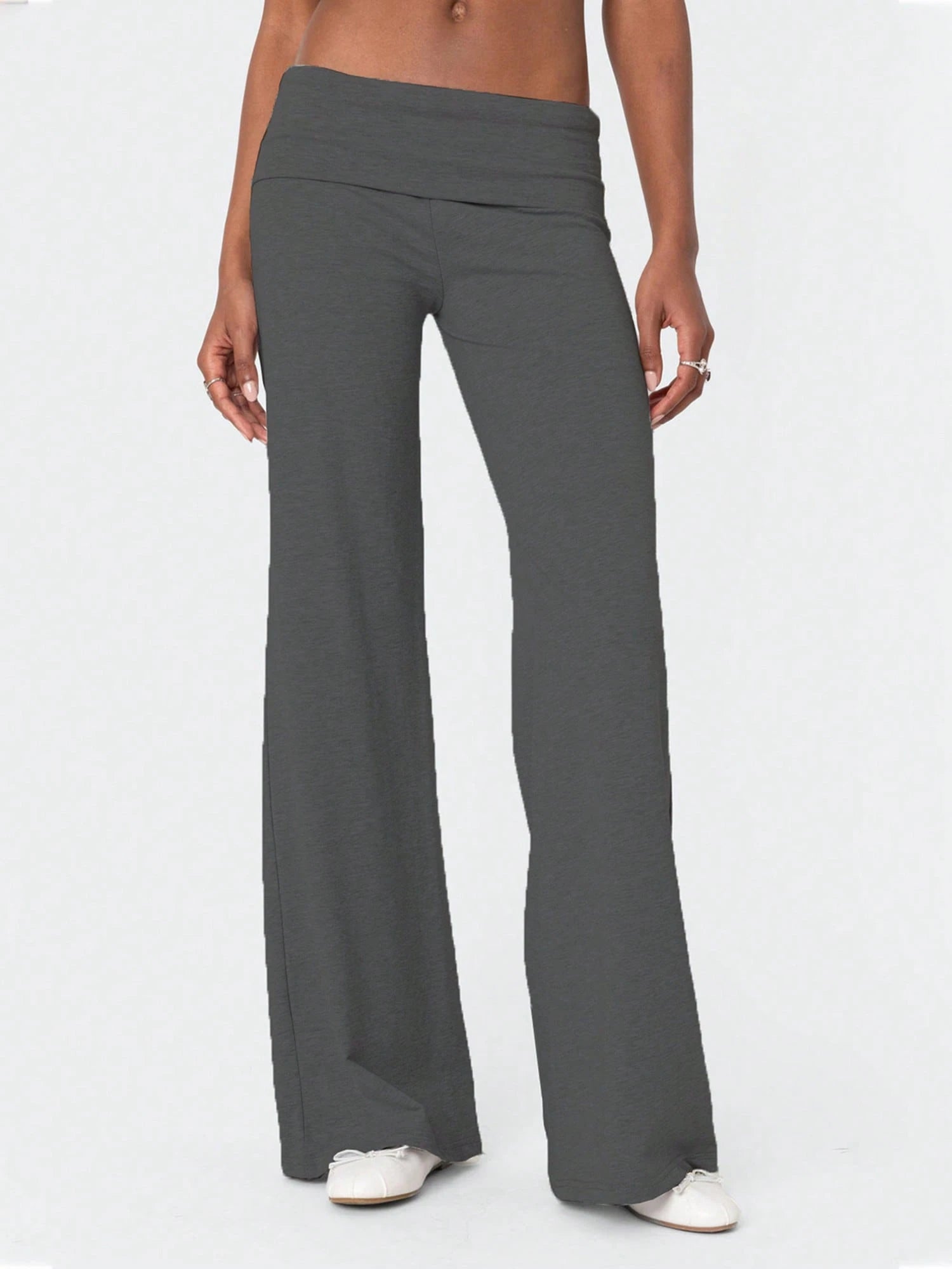 Women Fold Over Yoga Pants Low Rise Solid Color Stretch Casual Straight Wide Leg Palazzo Pants Loose Fit Comfy Flared Leggings Gym Lounge Pants Bootcut Bell Bottoms Baggy Sweatpants Teen Girl Back To