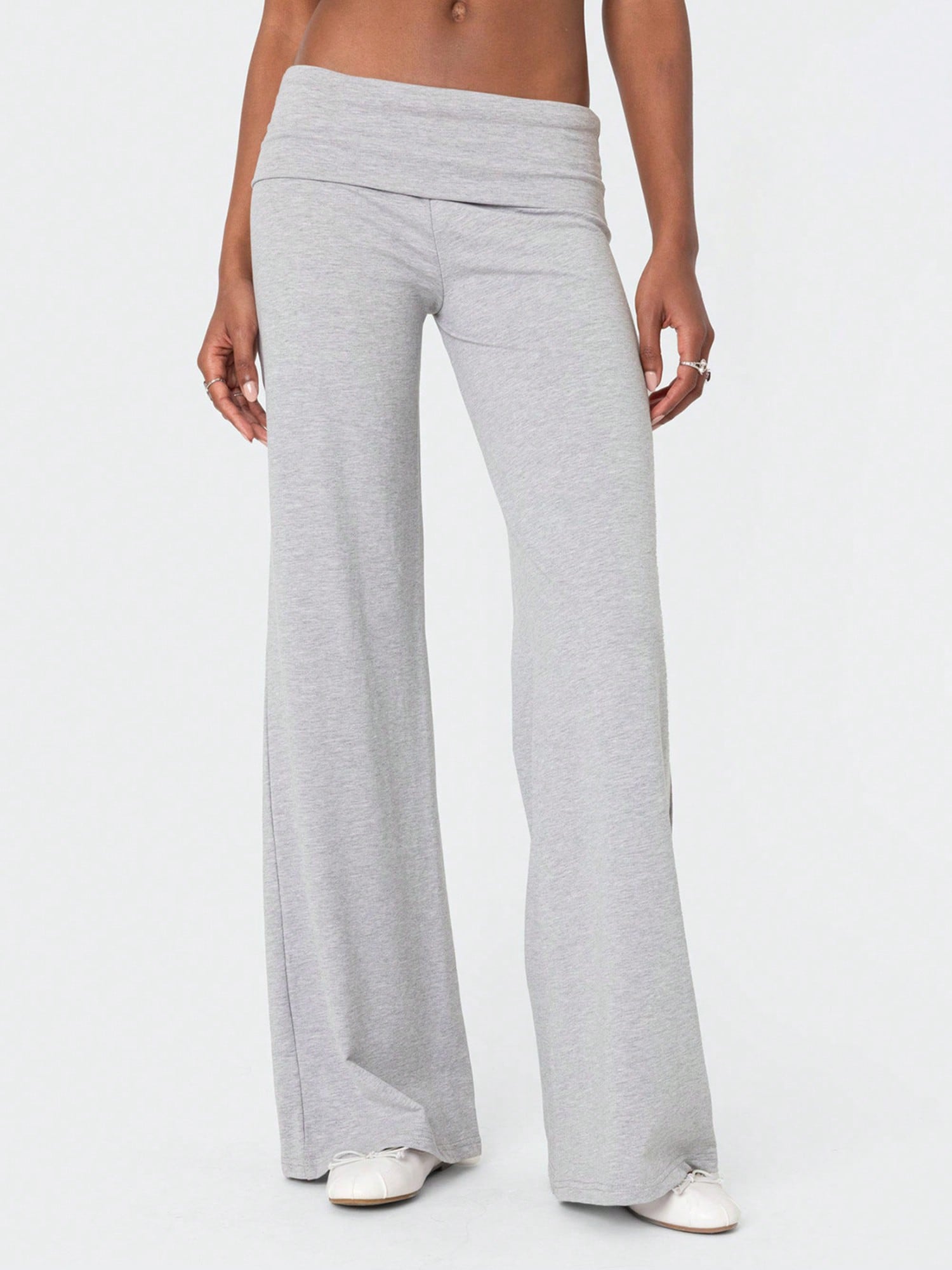 Women Fold Over Yoga Pants Low Rise Solid Color Stretch Casual Straight Wide Leg Palazzo Pants Loose Fit Comfy Flared Leggings Gym Lounge Pants Bootcut Bell Bottoms Baggy Sweatpants Teen Girl Back To