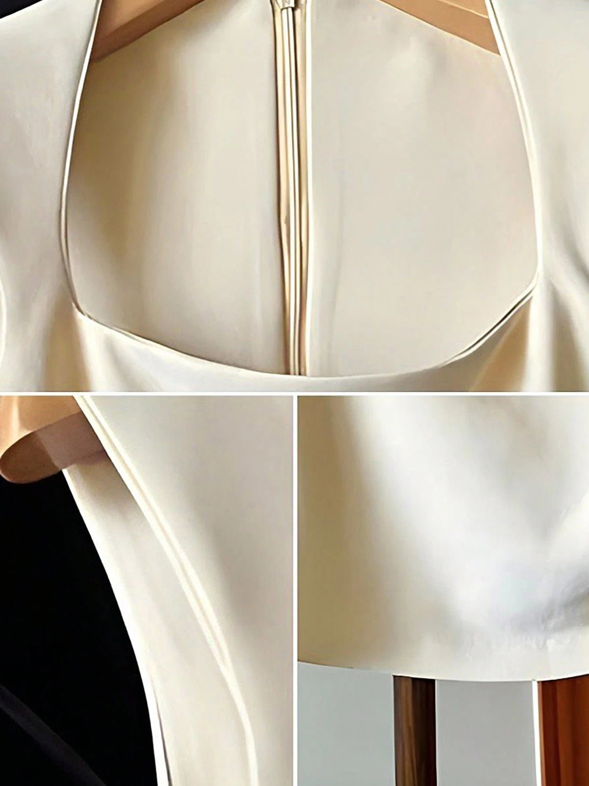Women's Apricot Solid Color Pleated Waist Zip Back Square Neck Sleeveless Tank Top