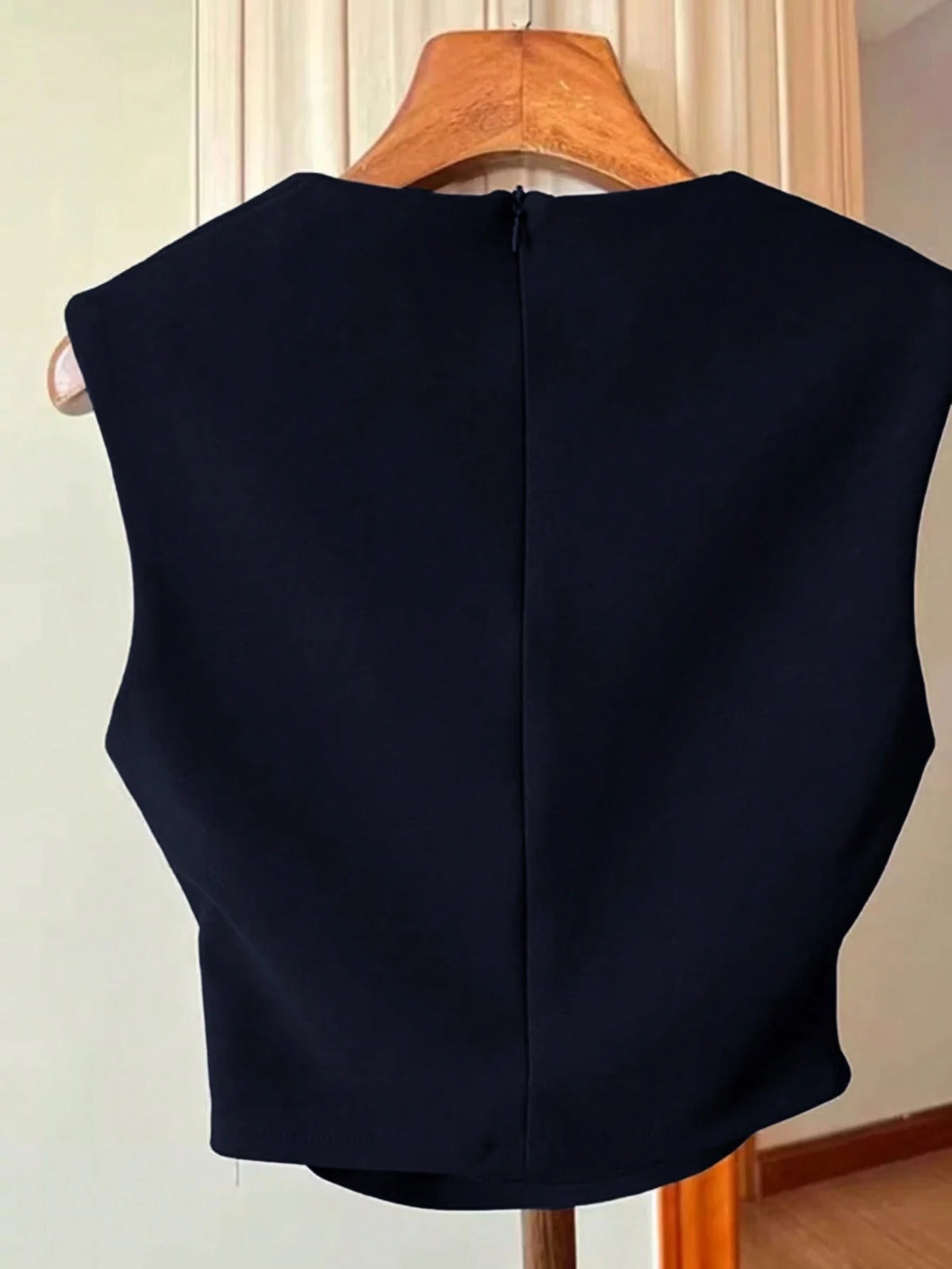 Women's Apricot Solid Color Pleated Waist Zip Back Square Neck Sleeveless Tank Top