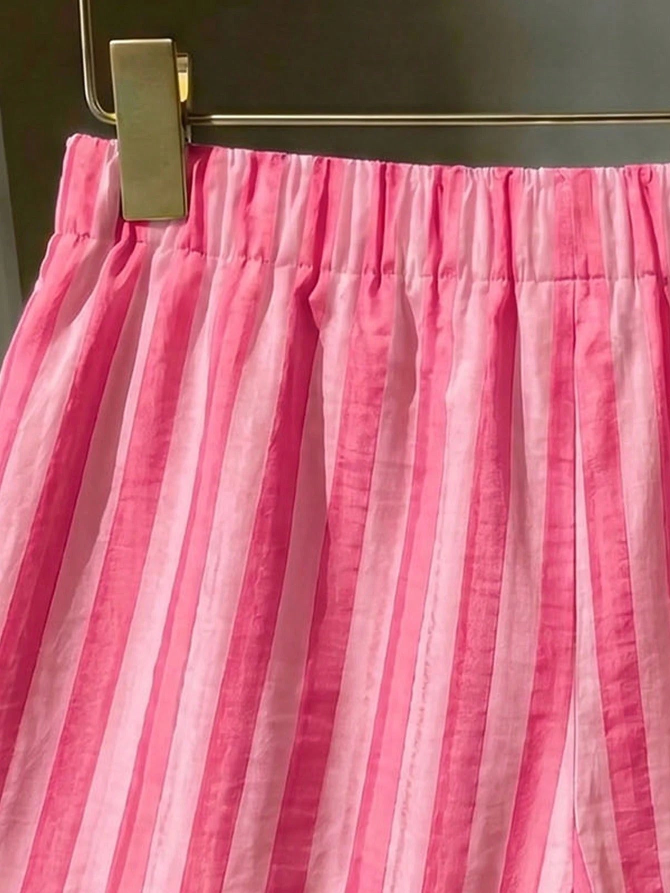 Women's Blue & White Striped Woven Wide Leg Casual Beach Pants, Women's Casual Summer Cool Shorts For Beach Vacation Pink