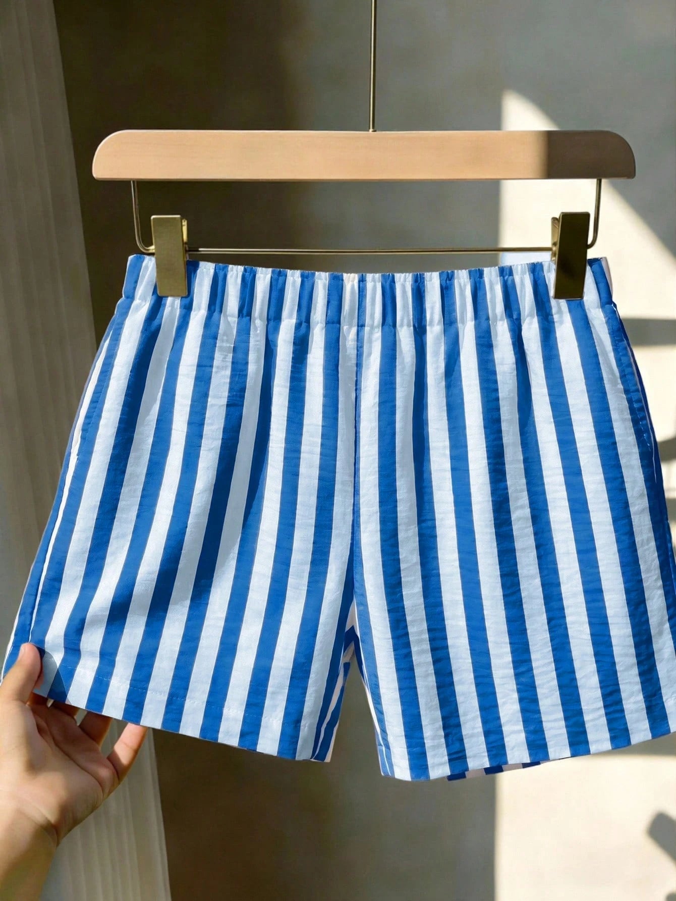 Women's Blue & White Striped Woven Wide Leg Casual Beach Pants, Women's Casual Summer Cool Shorts For Beach Vacation Pink