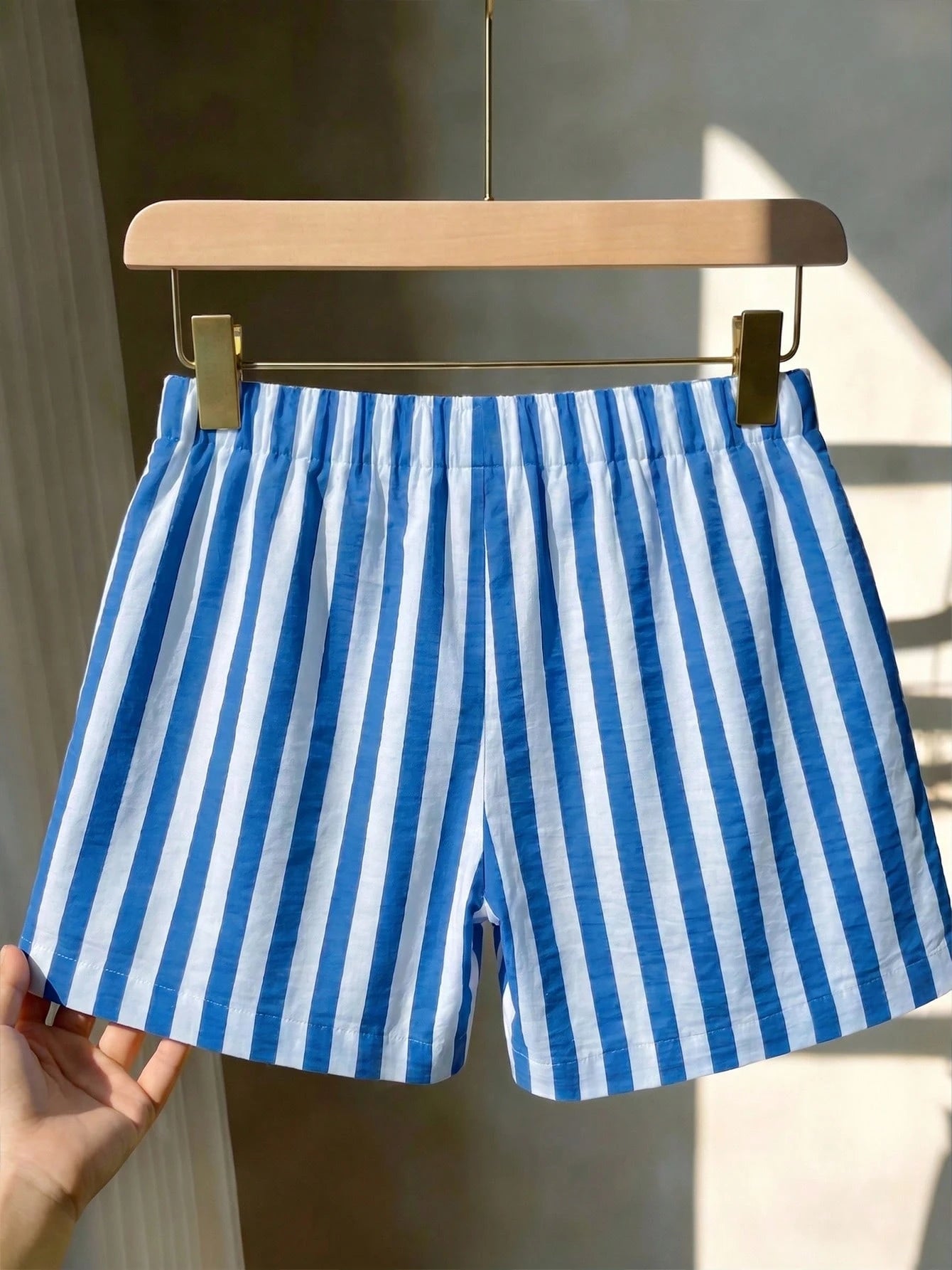 Women's Blue & White Striped Woven Wide Leg Casual Beach Pants, Women's Casual Summer Cool Shorts For Beach Vacation Pink