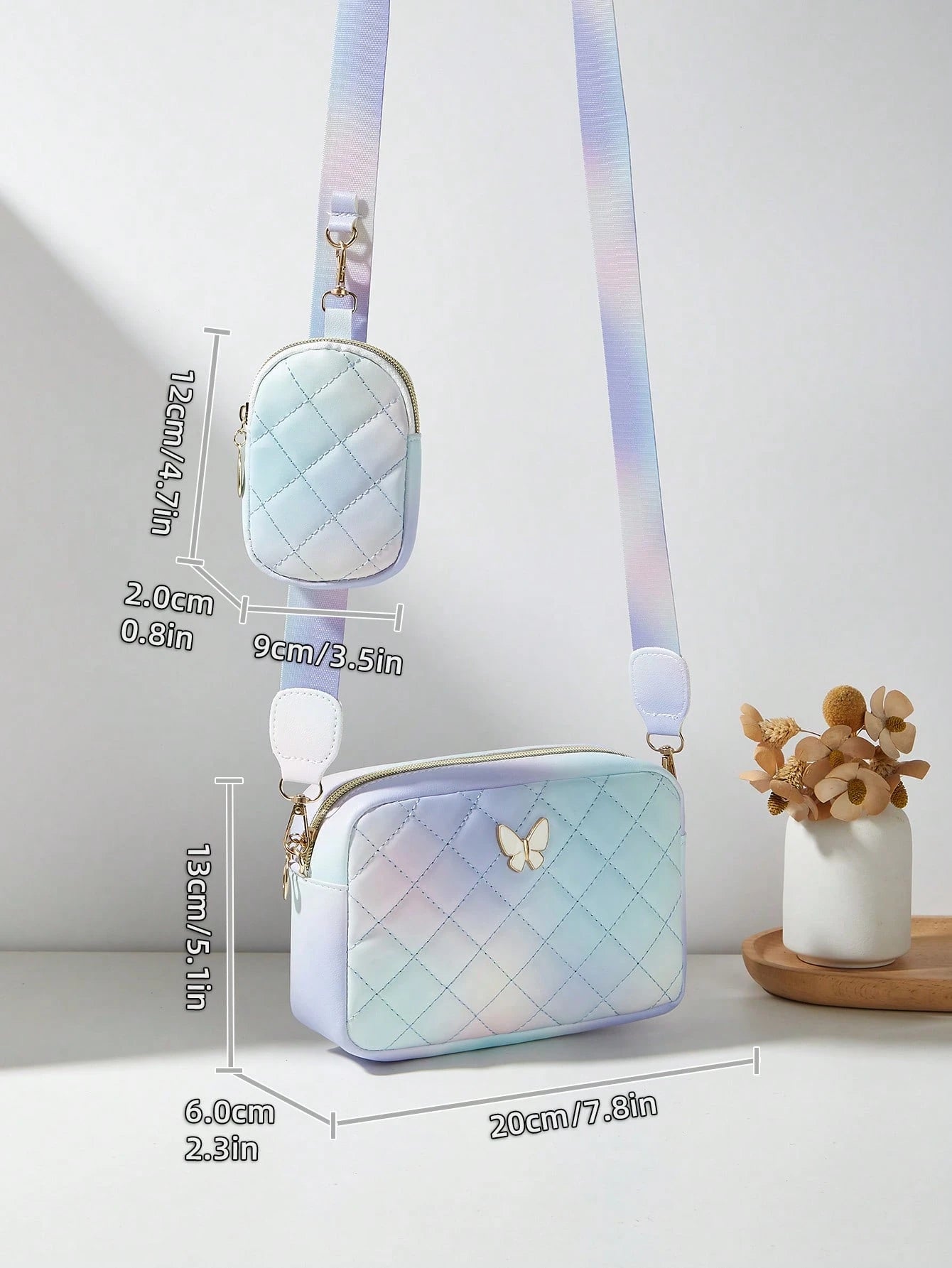 Women's Butterfly Shoulder Bag, Quilted Crossbody Bag, Small Pouch Wallet