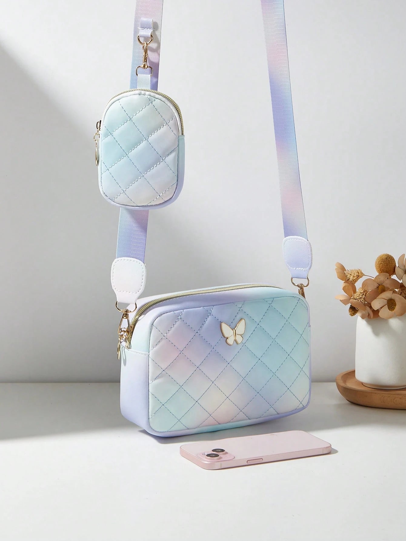 Women's Butterfly Shoulder Bag, Quilted Crossbody Bag, Small Pouch Wallet