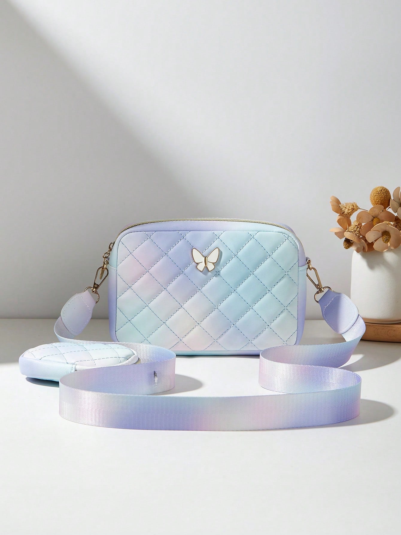 Women's Butterfly Shoulder Bag, Quilted Crossbody Bag, Small Pouch Wallet