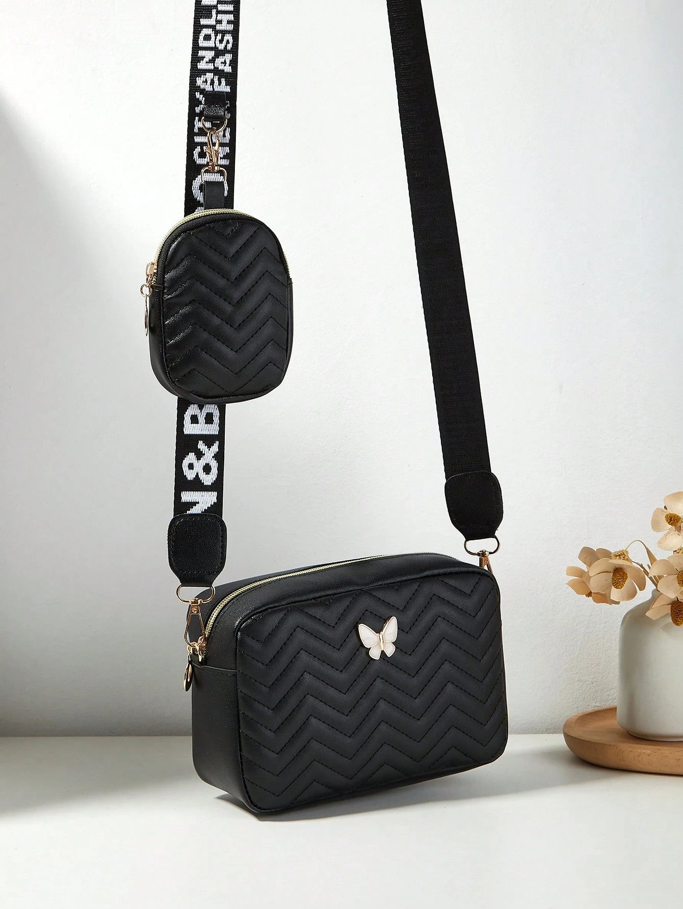 Women's Butterfly Shoulder Bag, Quilted Crossbody Bag, Small Pouch Wallet