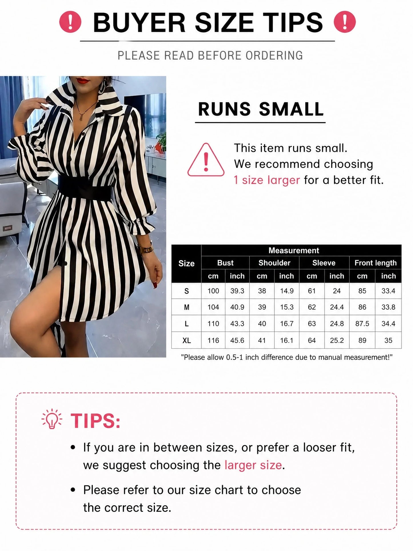Women's Casual Commuter Striped Mid-Length Shirt, Lapel Flare Sleeve, Button Front Ruffle Detail, Polyester Fabric, Black & White Striped Lapel Mini Skirt, French Waist Lantern Sleeve Shirt Dress, Ess
