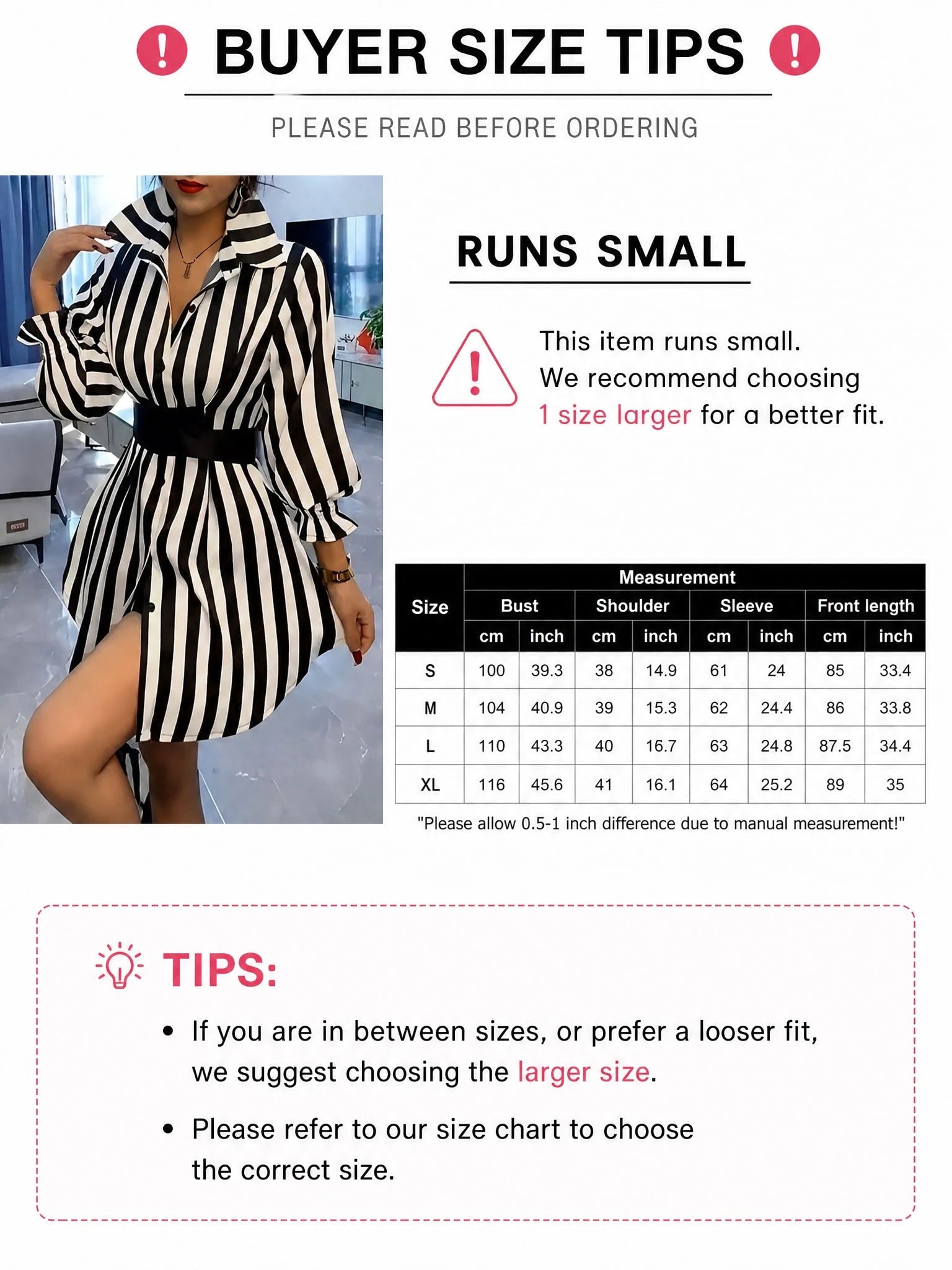 Women's Casual Commuter Striped Mid-Length Shirt, Lapel Flare Sleeve, Button Front Ruffle Detail, Polyester Fabric, Black & White Striped Lapel Mini Skirt, French Waist Lantern Sleeve Shirt Dress, Ess