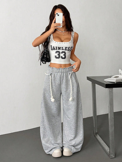 Women's Casual Paper Bag Waist Wide Leg Jogger Sweatpants