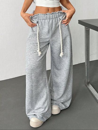 Women's Casual Paper Bag Waist Wide Leg Jogger Sweatpants