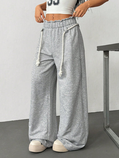 Women's Casual Paper Bag Waist Wide Leg Jogger Sweatpants