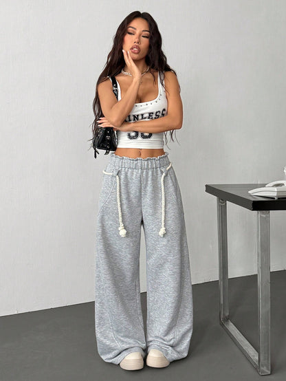 Women's Casual Paper Bag Waist Wide Leg Jogger Sweatpants