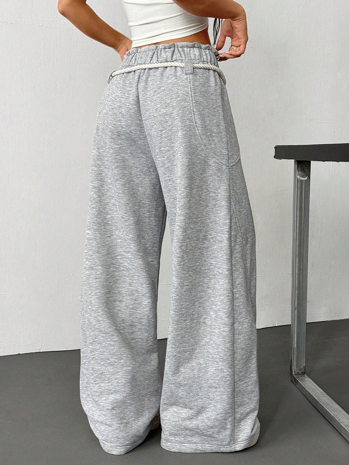 Women's Casual Paper Bag Waist Wide Leg Jogger Sweatpants