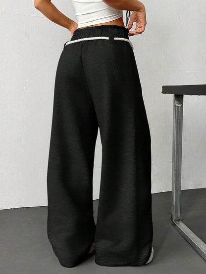Women's Casual Paper Bag Waist Wide Leg Jogger Sweatpants