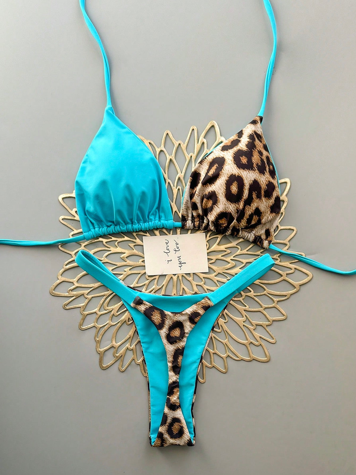 Women's Casual Pink Leopard Print Bikini Set, Camisole Top Paired With High-Waisted Swim Bottoms, Medium Stretch Fabric Vacation Beach Summer