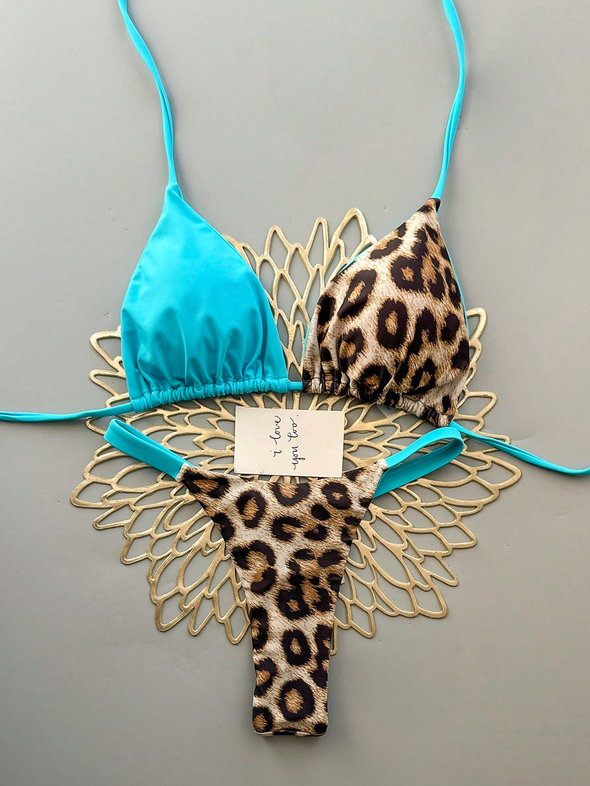 Women's Casual Pink Leopard Print Bikini Set, Camisole Top Paired With High-Waisted Swim Bottoms, Medium Stretch Fabric Vacation Beach Summer