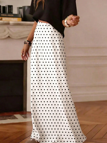 Women's Casual Polka Dot A-Line Maxi Skirt, Made Of Non-Stretch Woven Fabric, Suitable For Daily Wear, Summer White Spring