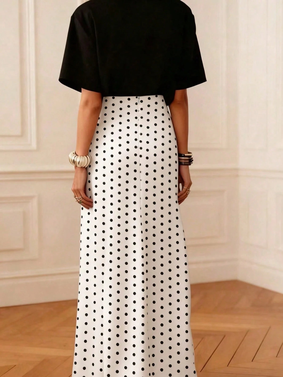 Women's Casual Polka Dot A-Line Maxi Skirt, Made Of Non-Stretch Woven Fabric, Suitable For Daily Wear, Summer White Spring